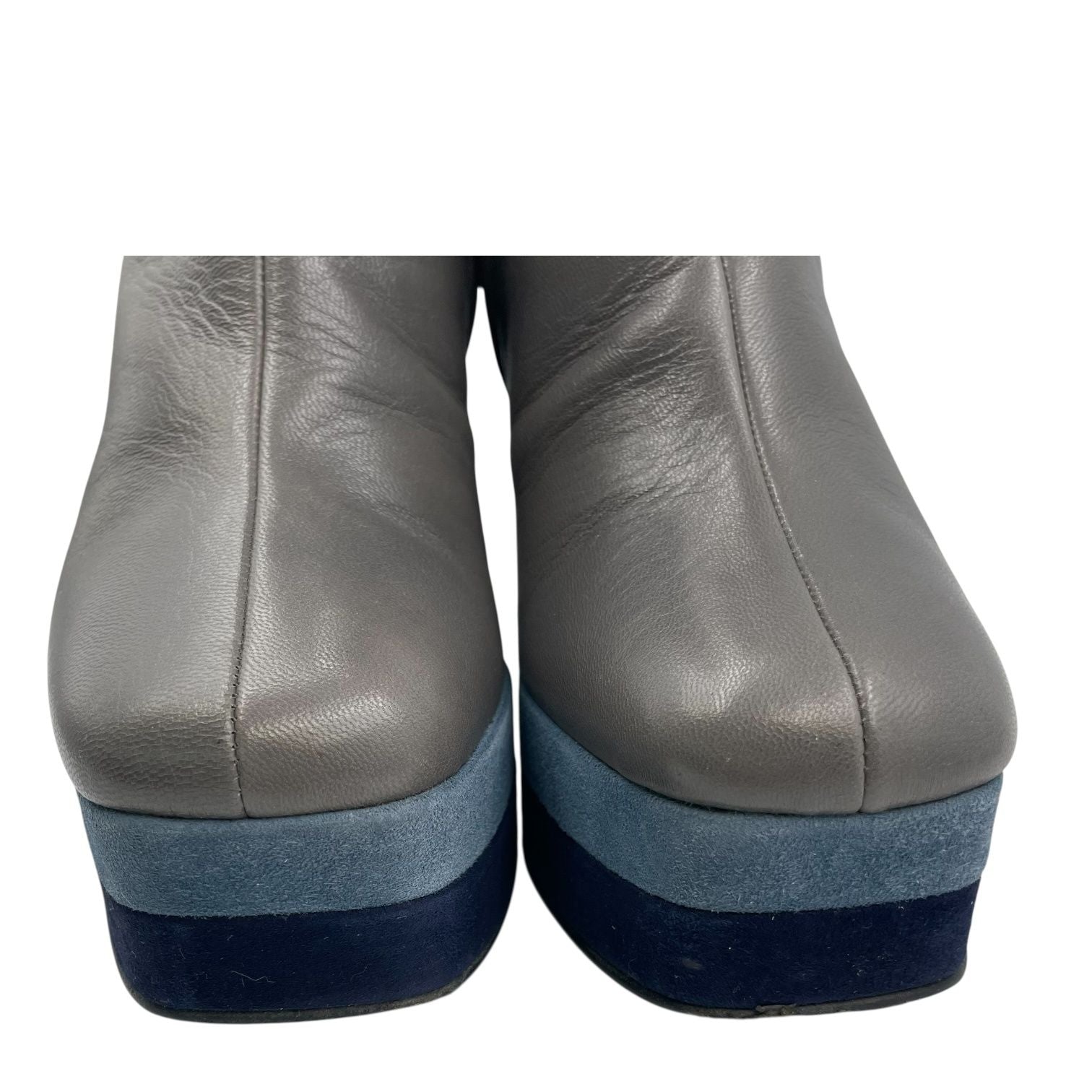 Hermes Short Boots Shoes Thick Leather Gray Blue — view 5