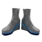 Hermes Short Boots Shoes Thick Leather Gray Blue — view 4
