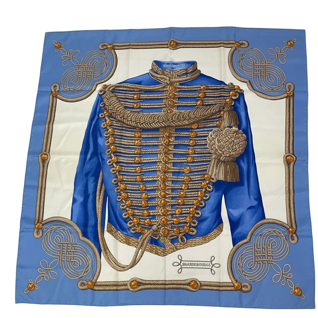 Hermes Carre 90 Brandebourgs Scarf Silk Blue