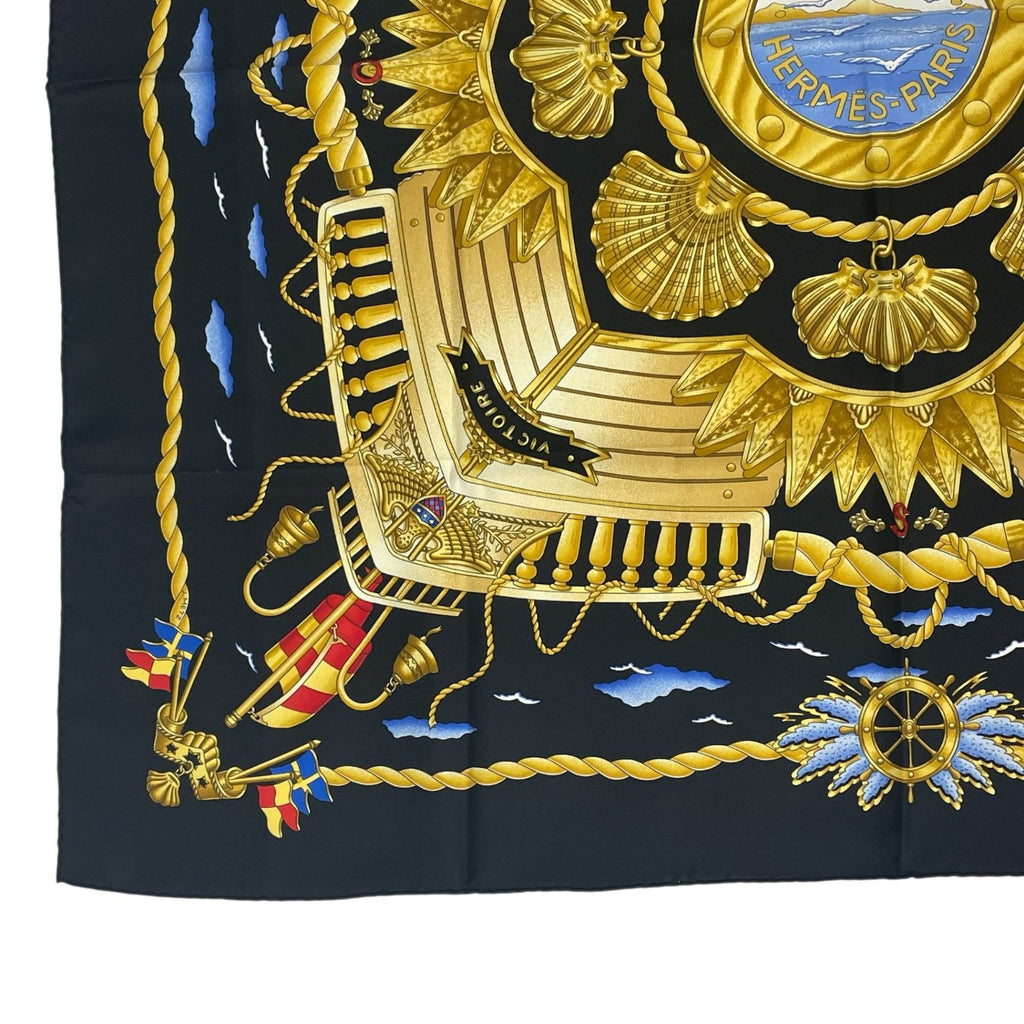 Hermes Carre 90 Railing Ship Handrail Scarf Silk Black — view 4