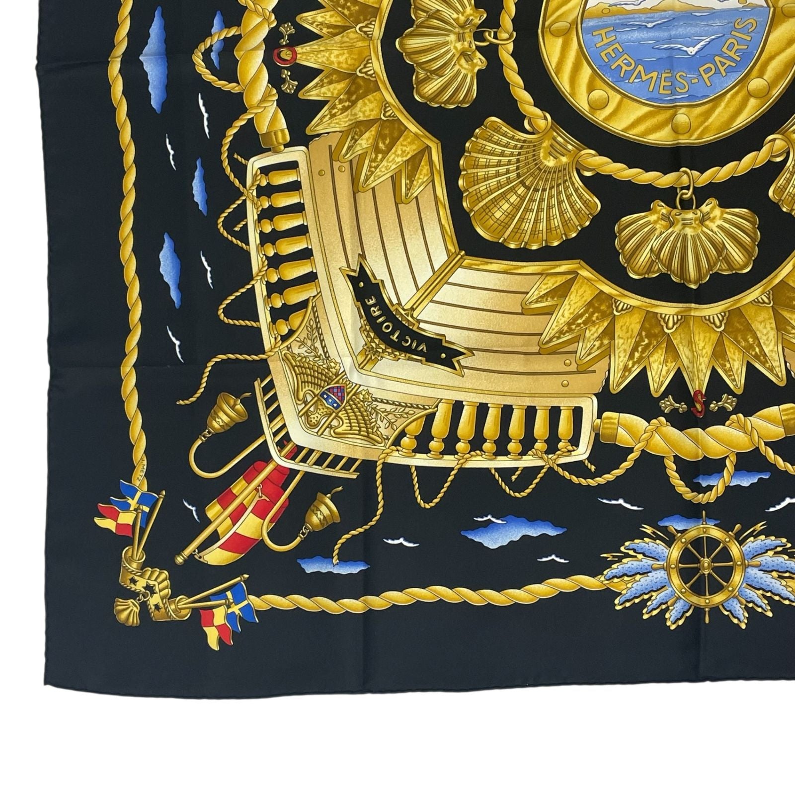 Hermes Carre 90 Railing Ship Handrail Scarf Silk Black — view 4