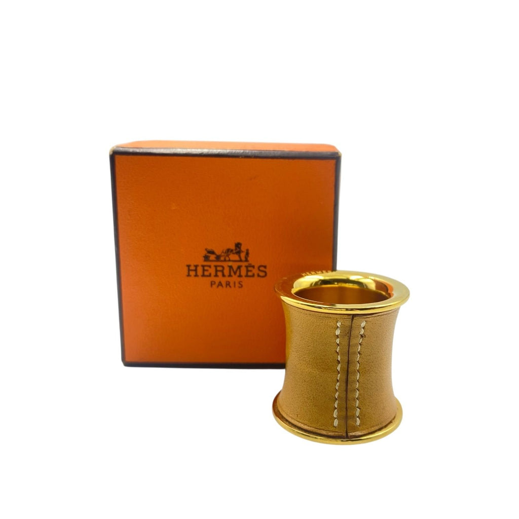 Hermes Scarf Ring Leather Gold Tube