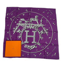 Hermes Carre 90 Vif Argent Silver Drop Orange Silk Scarf Purple