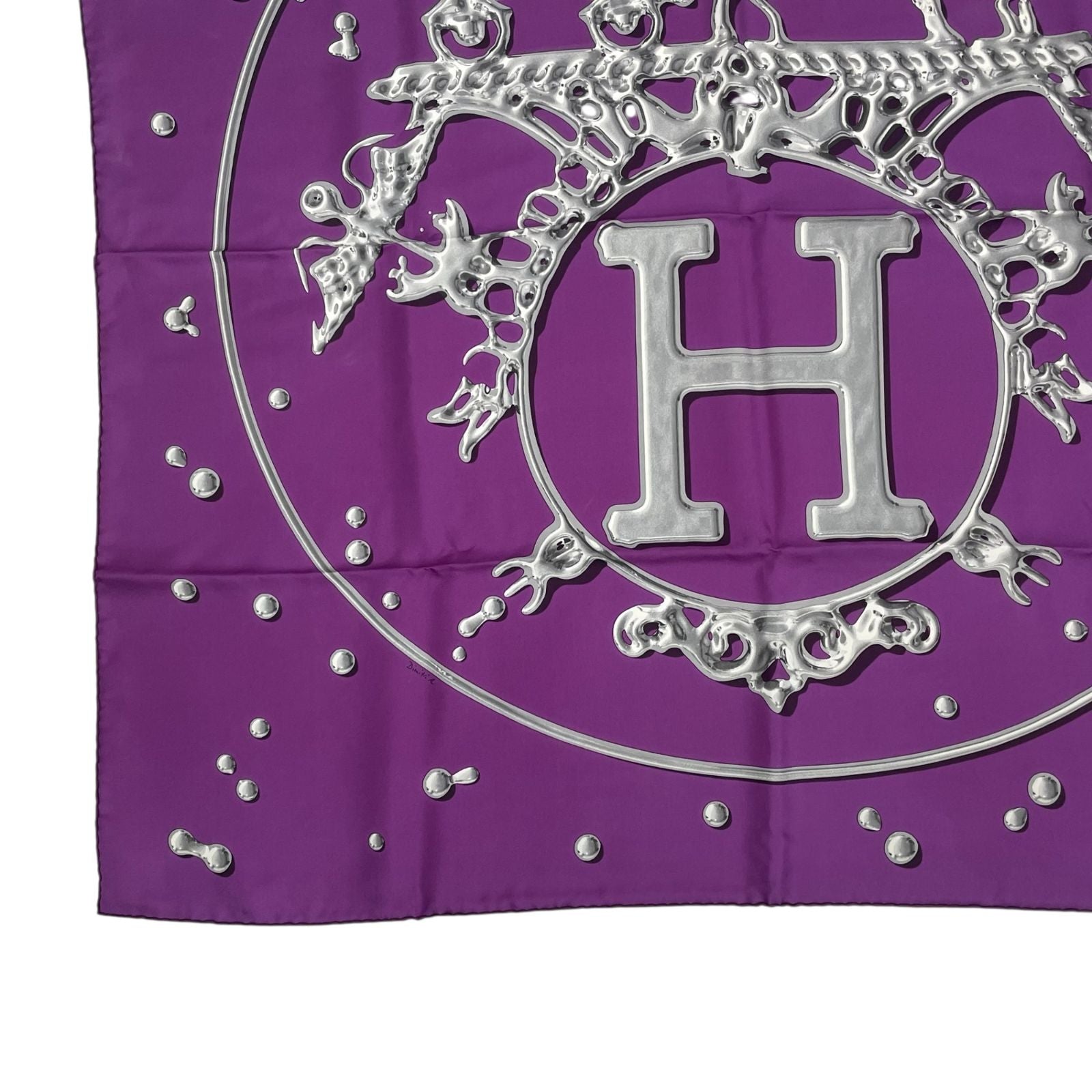 Hermes Carre 90 Vif Argent Silver Drop Orange Silk Scarf Purple — view 5