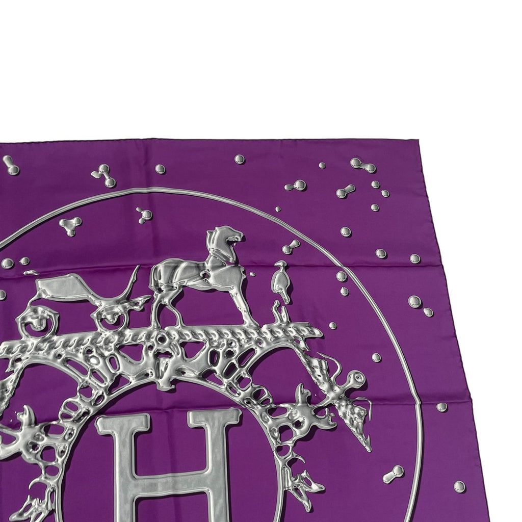 Hermes Carre 90 Vif Argent Silver Drop Orange Silk Scarf Purple — view 4