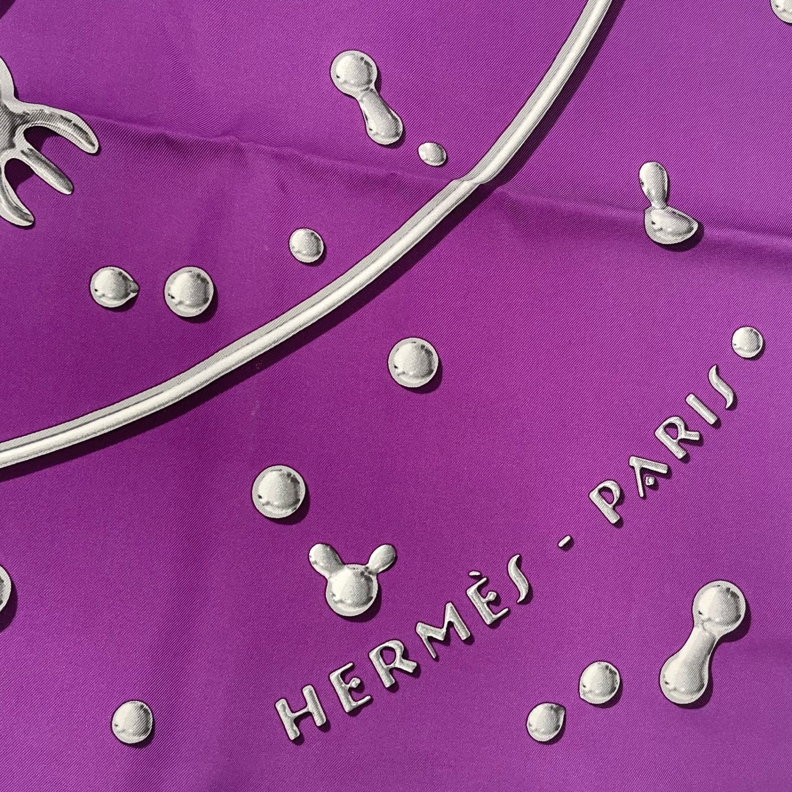 Hermes Carre 90 Vif Argent Silver Drop Orange Silk Scarf Purple — view 7