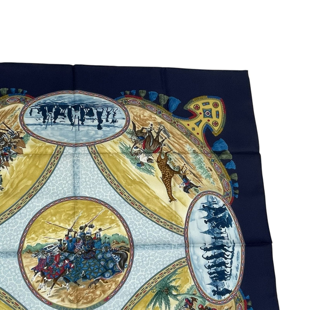 Hermes Carre 90 Scarf Silk Cavaliers Peuls Horsemen Navy — view 4
