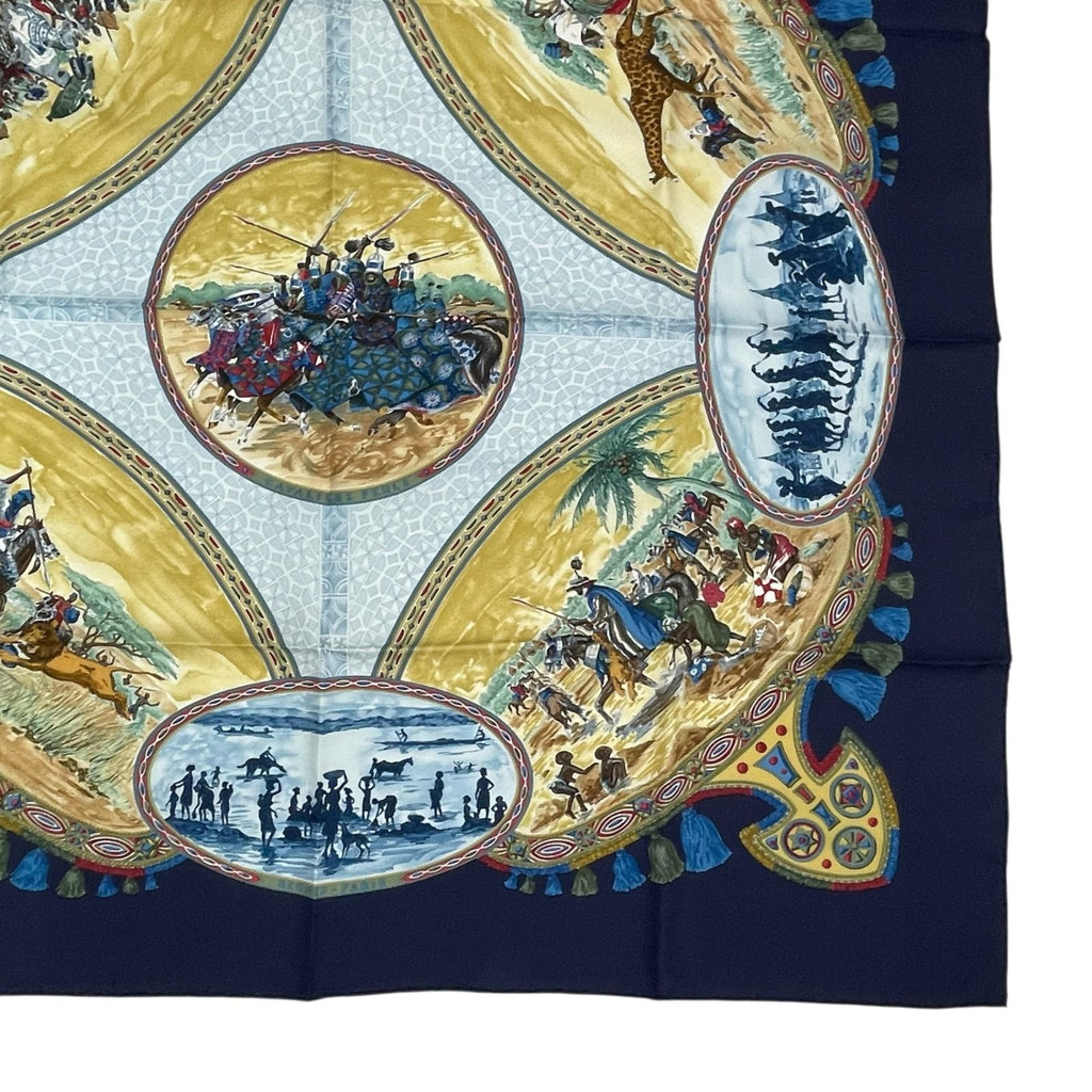 Hermes Carre 90 Scarf Silk Cavaliers Peuls Horsemen Navy — view 6