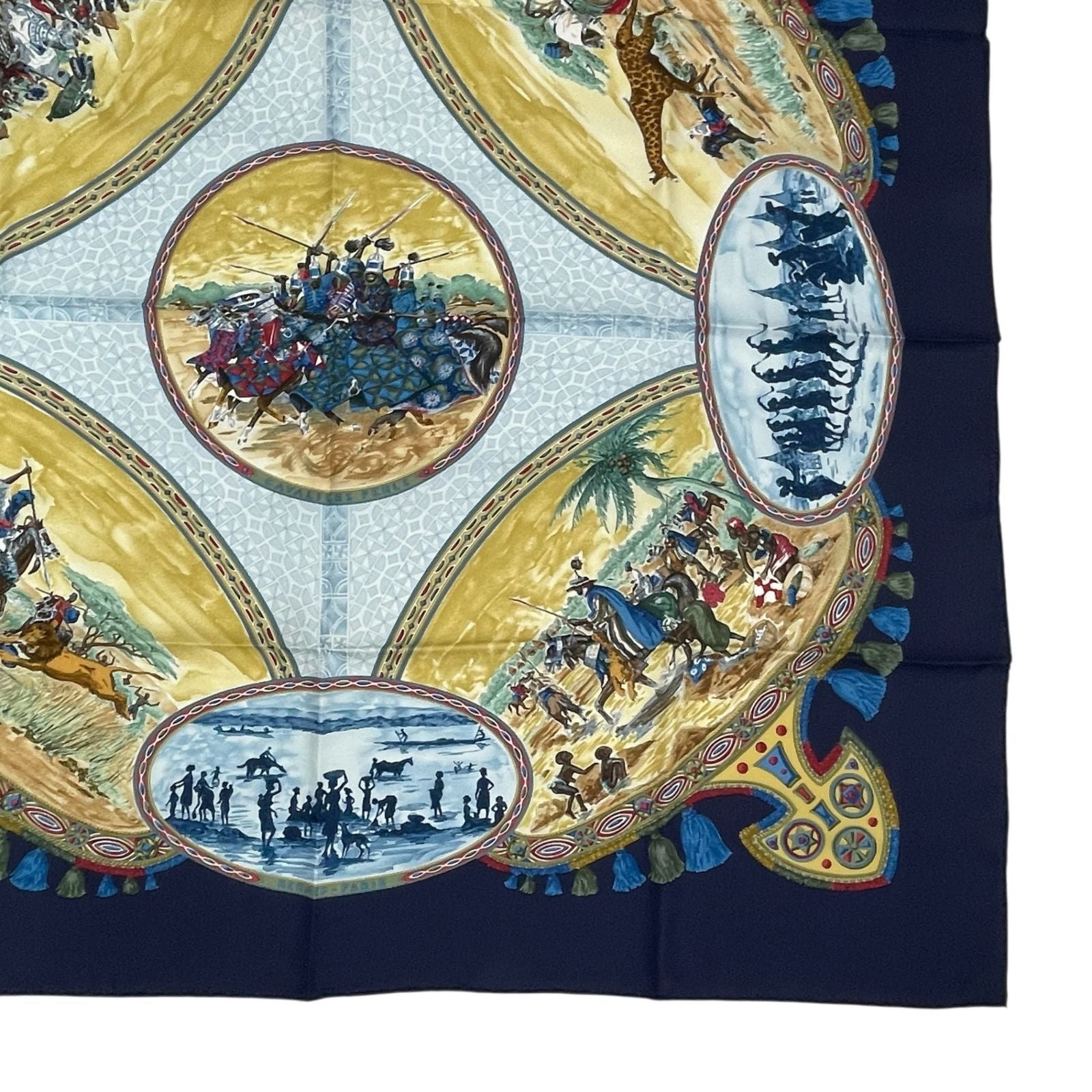 Hermes Carre 90 Scarf Silk Cavaliers Peuls Horsemen Navy — view 6