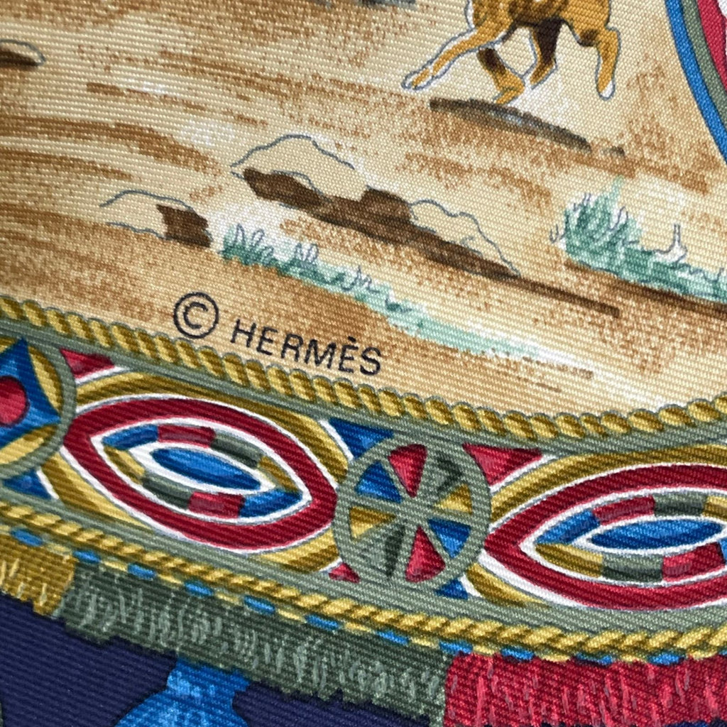 Hermes Carre 90 Scarf Silk Cavaliers Peuls Horsemen Navy — view 7