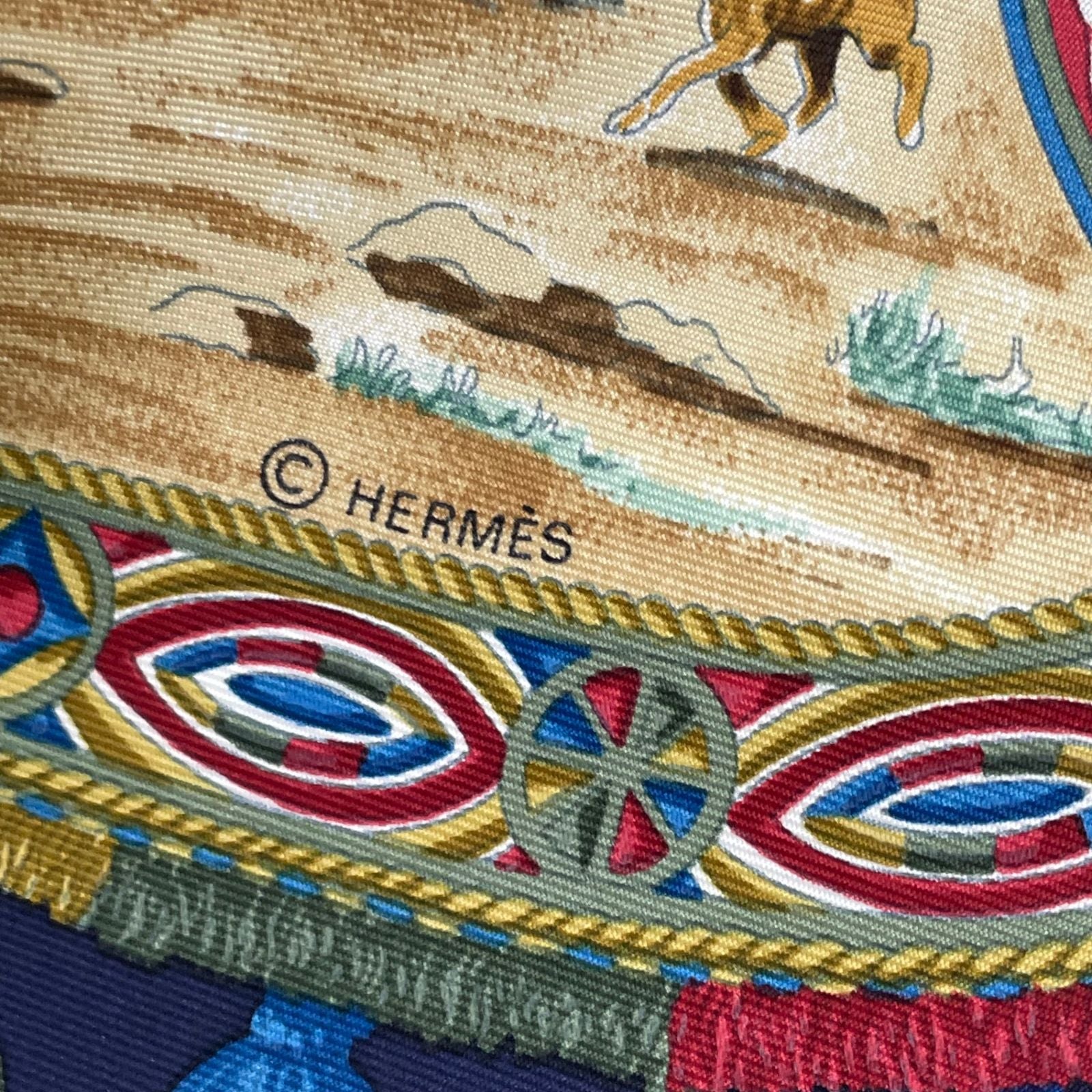 Hermes Carre 90 Scarf Silk Cavaliers Peuls Horsemen Navy — view 7