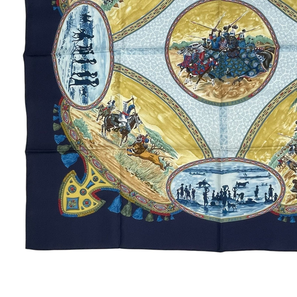 Hermes Carre 90 Scarf Silk Cavaliers Peuls Horsemen Navy — view 5