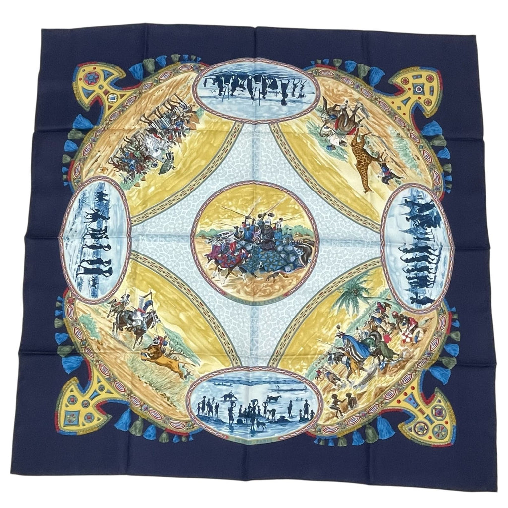 Hermes Carre 90 Scarf Silk Cavaliers Peuls Horsemen Navy — view 2