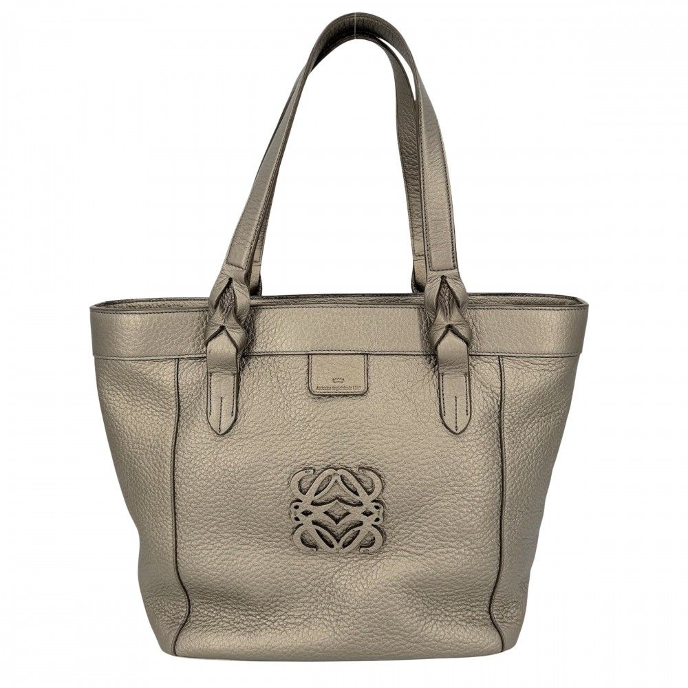 Loewe Handbag Anagram Fusta Tote Shoulder Leather Gold Silver