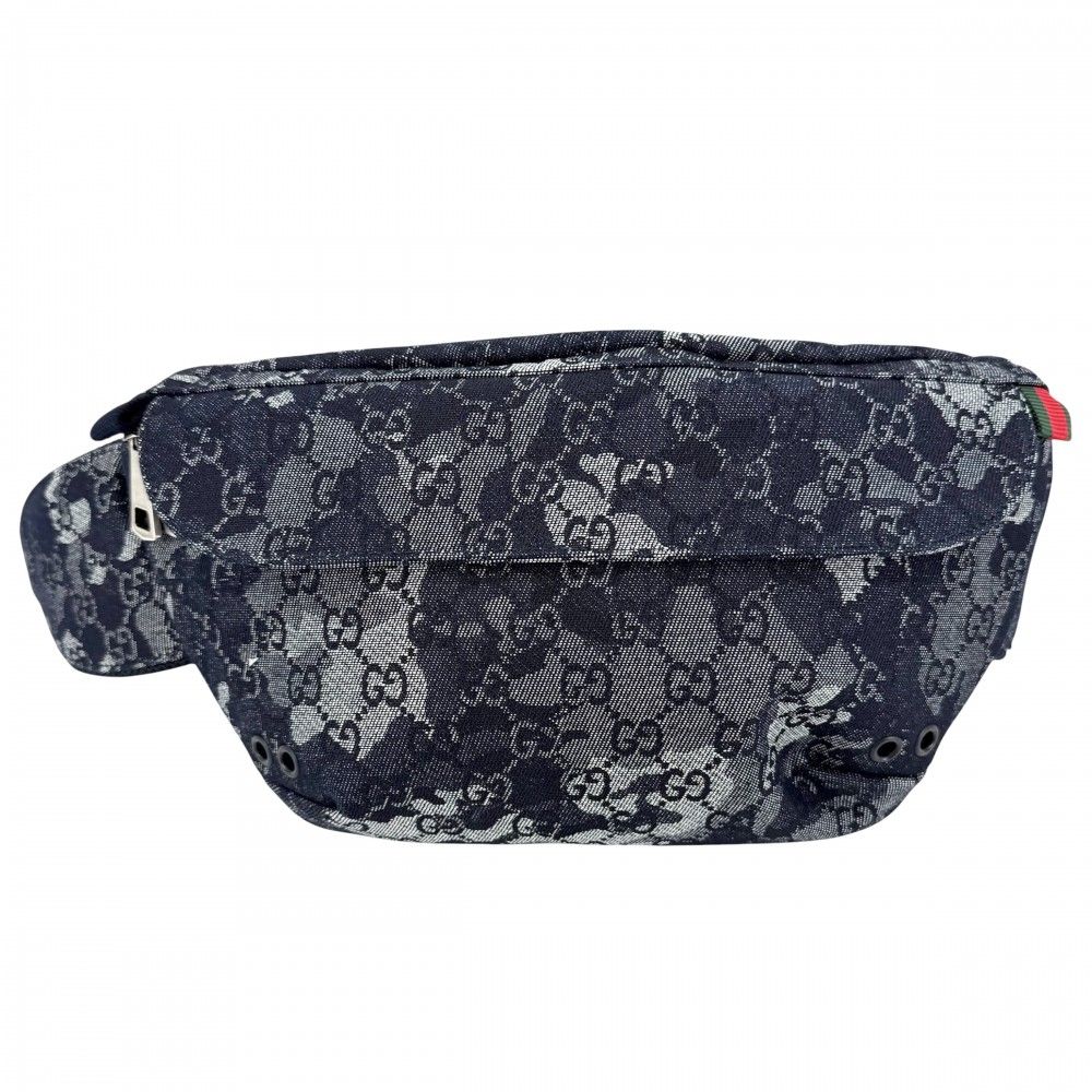 Gucci Waist Bag Pouch GG Denim Navy Silver