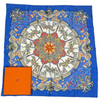 Hermes Carre 90 Scarf Silk Luna Park Amusement Merry Go Land Blue
