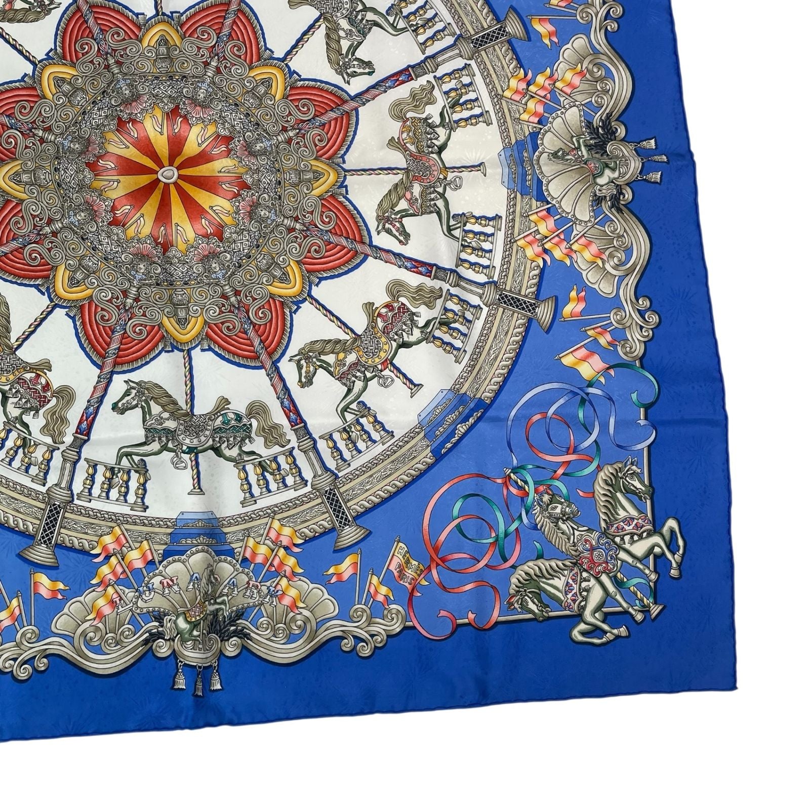 Hermes Carre 90 Scarf Silk Luna Park Amusement Merry Go Land Blue — view 6