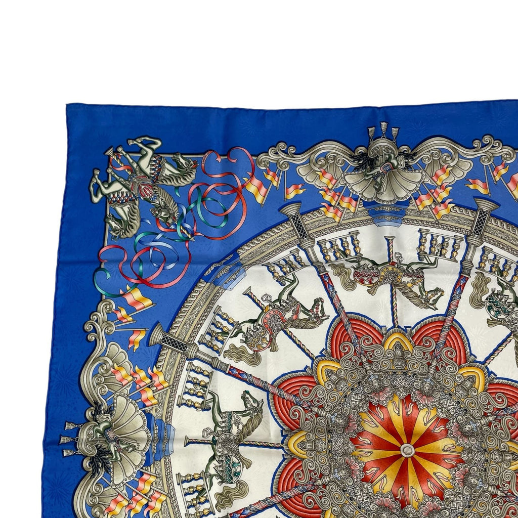 Hermes Carre 90 Scarf Silk Luna Park Amusement Merry Go Land Blue — view 3