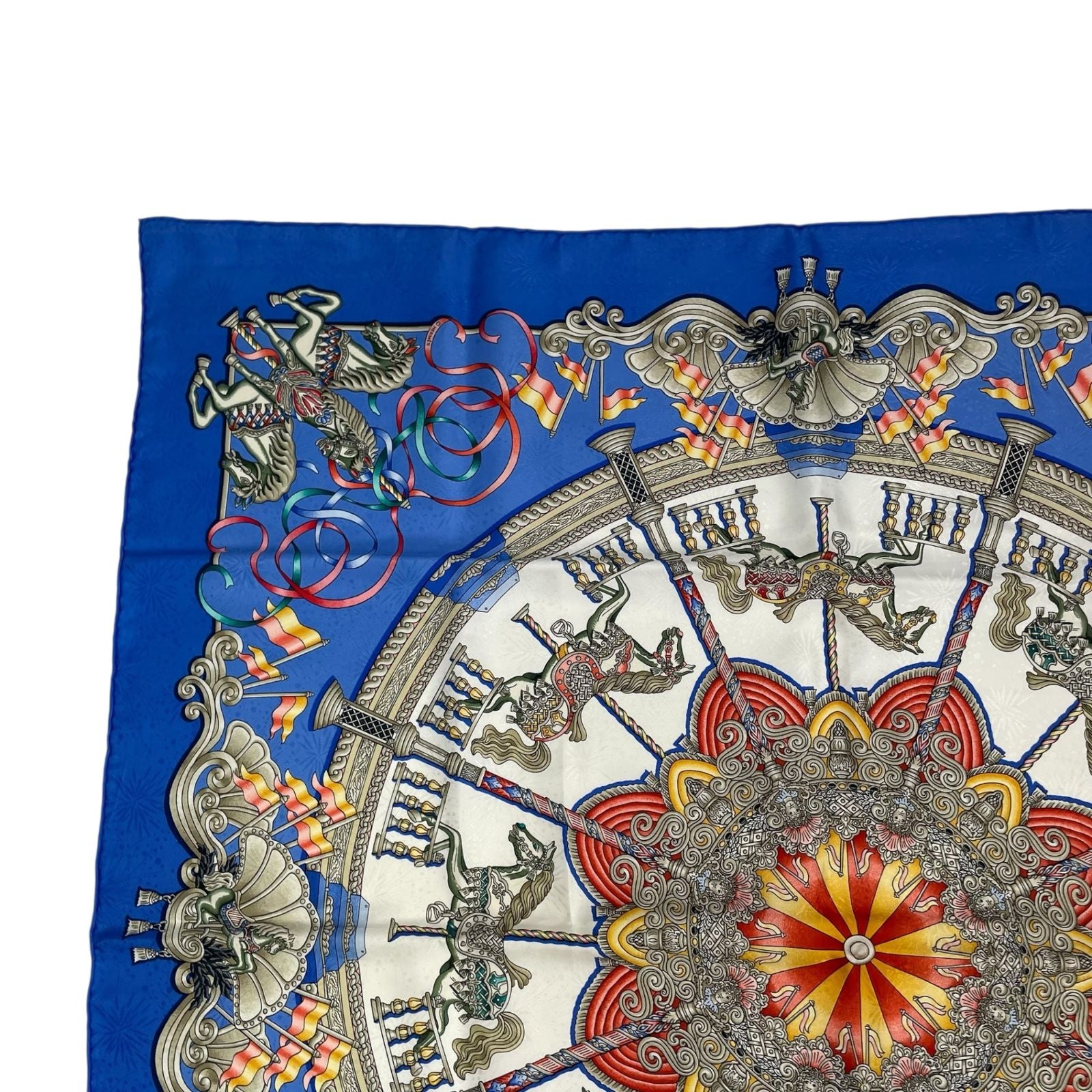 Hermes Carre 90 Scarf Silk Luna Park Amusement Merry Go Land Blue — view 3