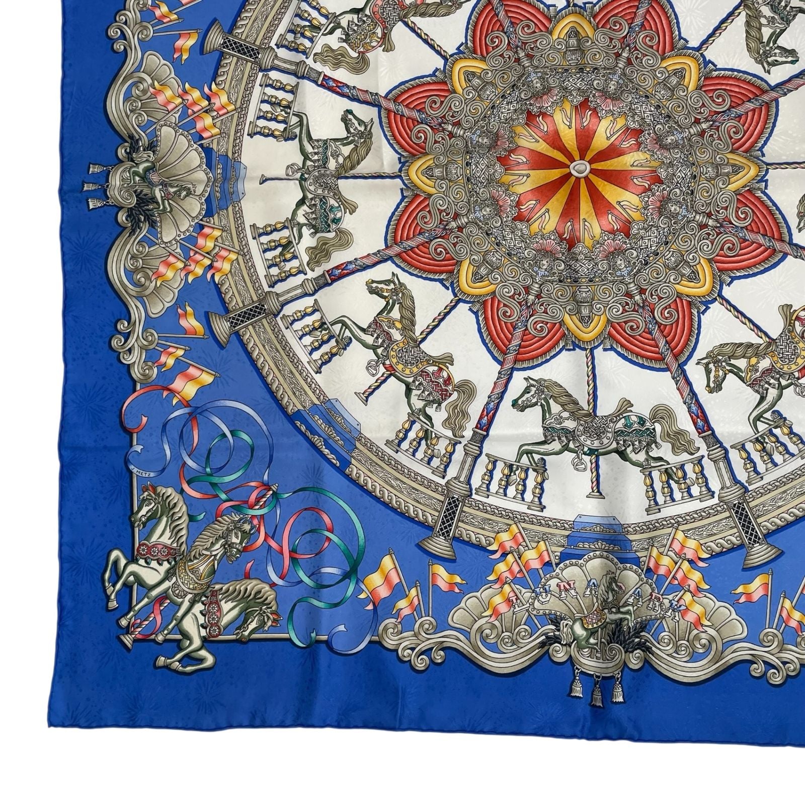 Hermes Carre 90 Scarf Silk Luna Park Amusement Merry Go Land Blue — view 5
