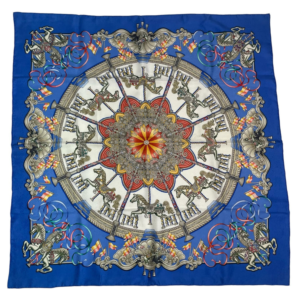 Hermes Carre 90 Scarf Silk Luna Park Amusement Merry Go Land Blue — view 2