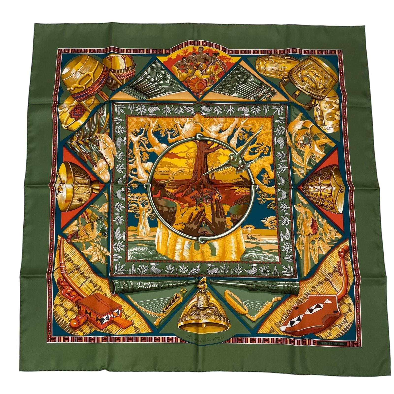 Hermes Scarf Carre 90 Au Son du Tam Silk Green — view 2