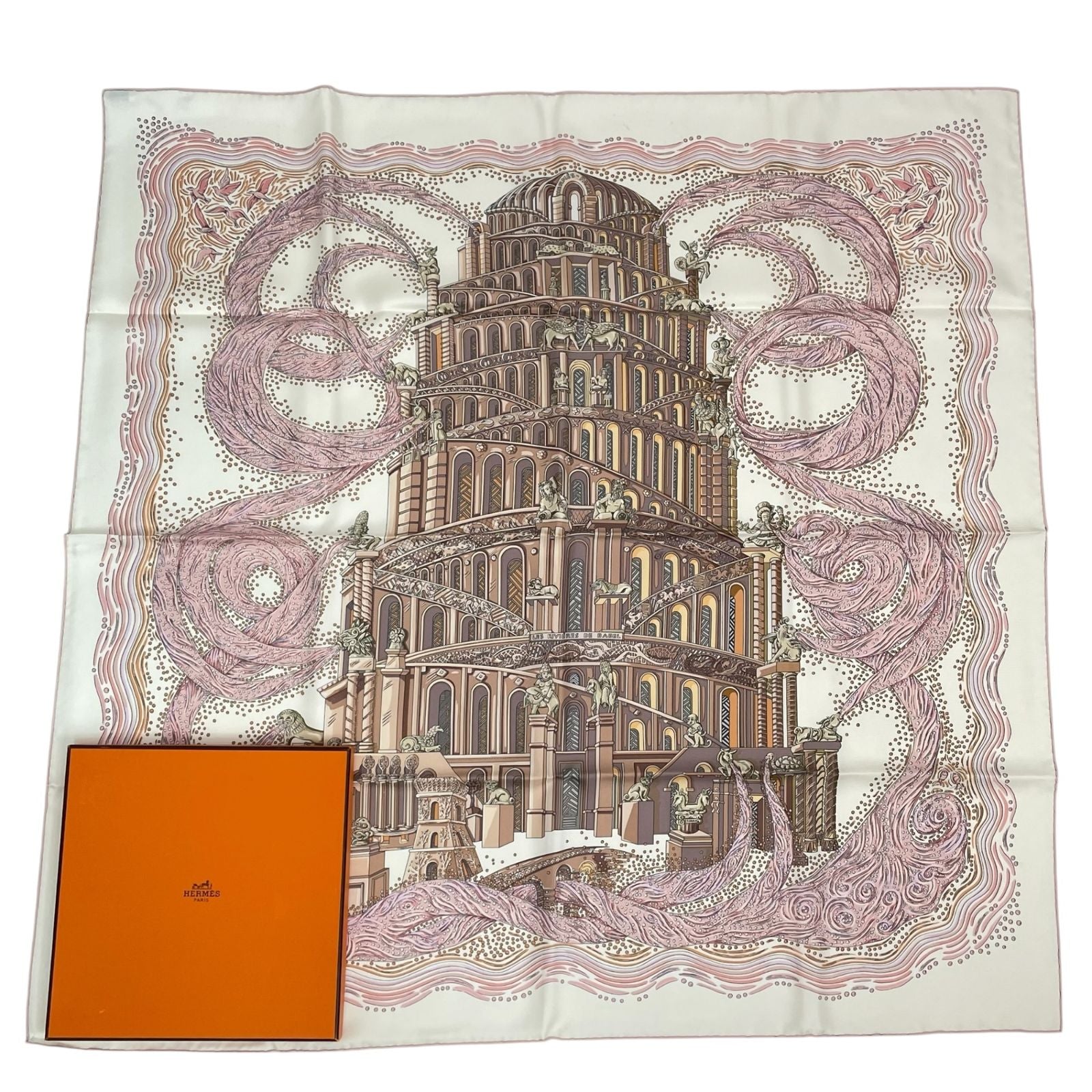 Hermes Scarf Silk 100% Carre 90 les Rivieres de Babel River of Pink