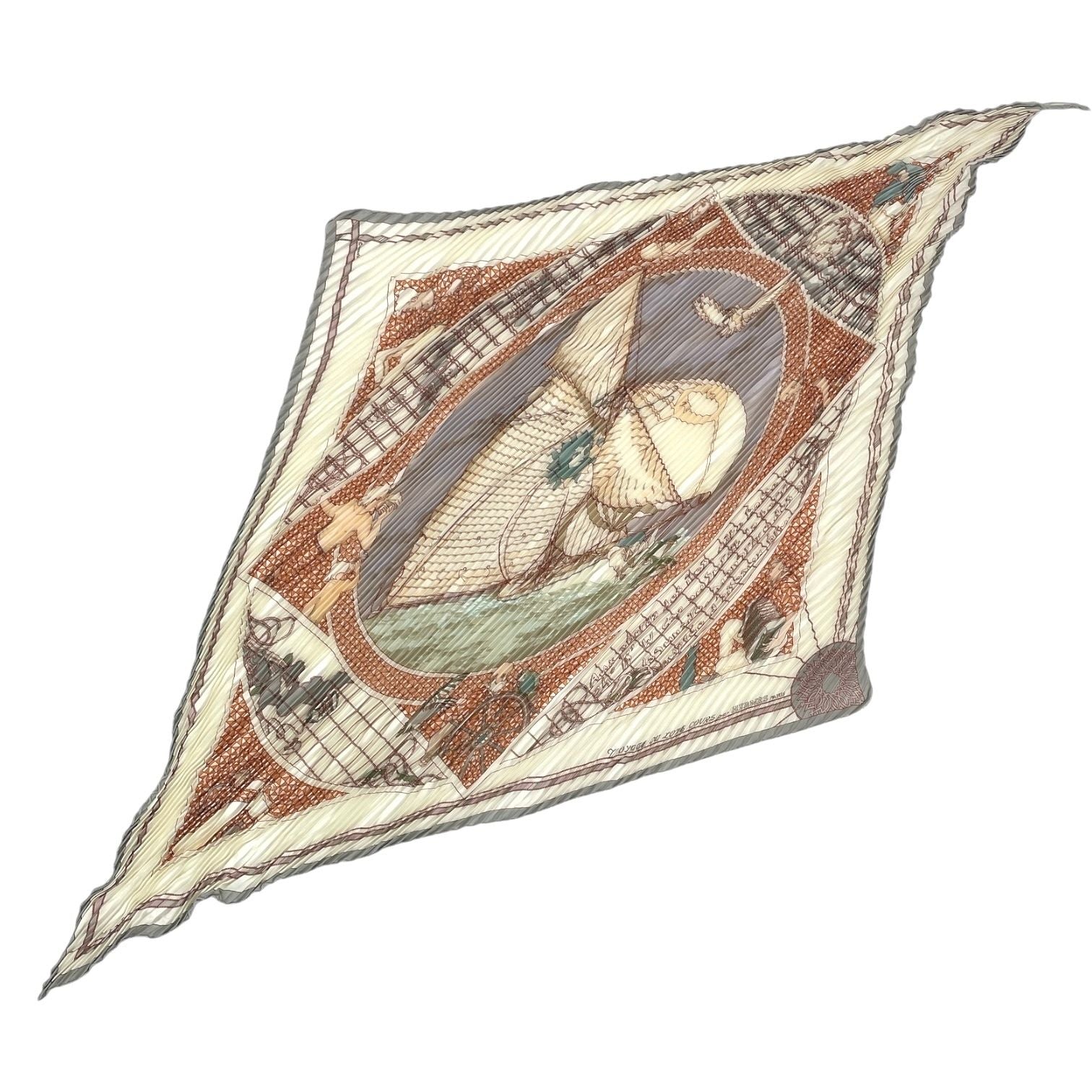Hermes Silk Scarf Pleats Voyage AU Long Cours Ocean Multicolor — view 2