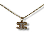 Celine Triomphe Rhinestone Necklace Gold Finish Brass & Crystal