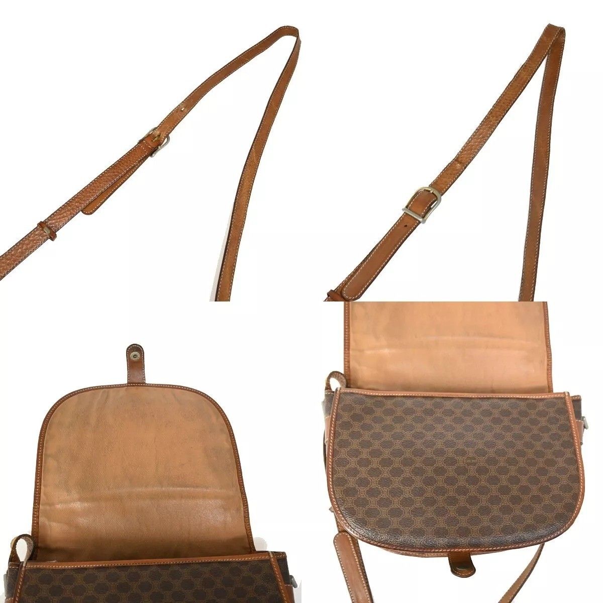 Celine Vintage Shoulder Bag Macadam Pattern Brown Leather — view 7
