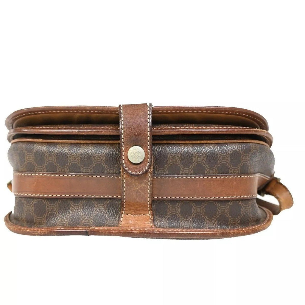 Celine Vintage Shoulder Bag Macadam Pattern Brown Leather — view 5