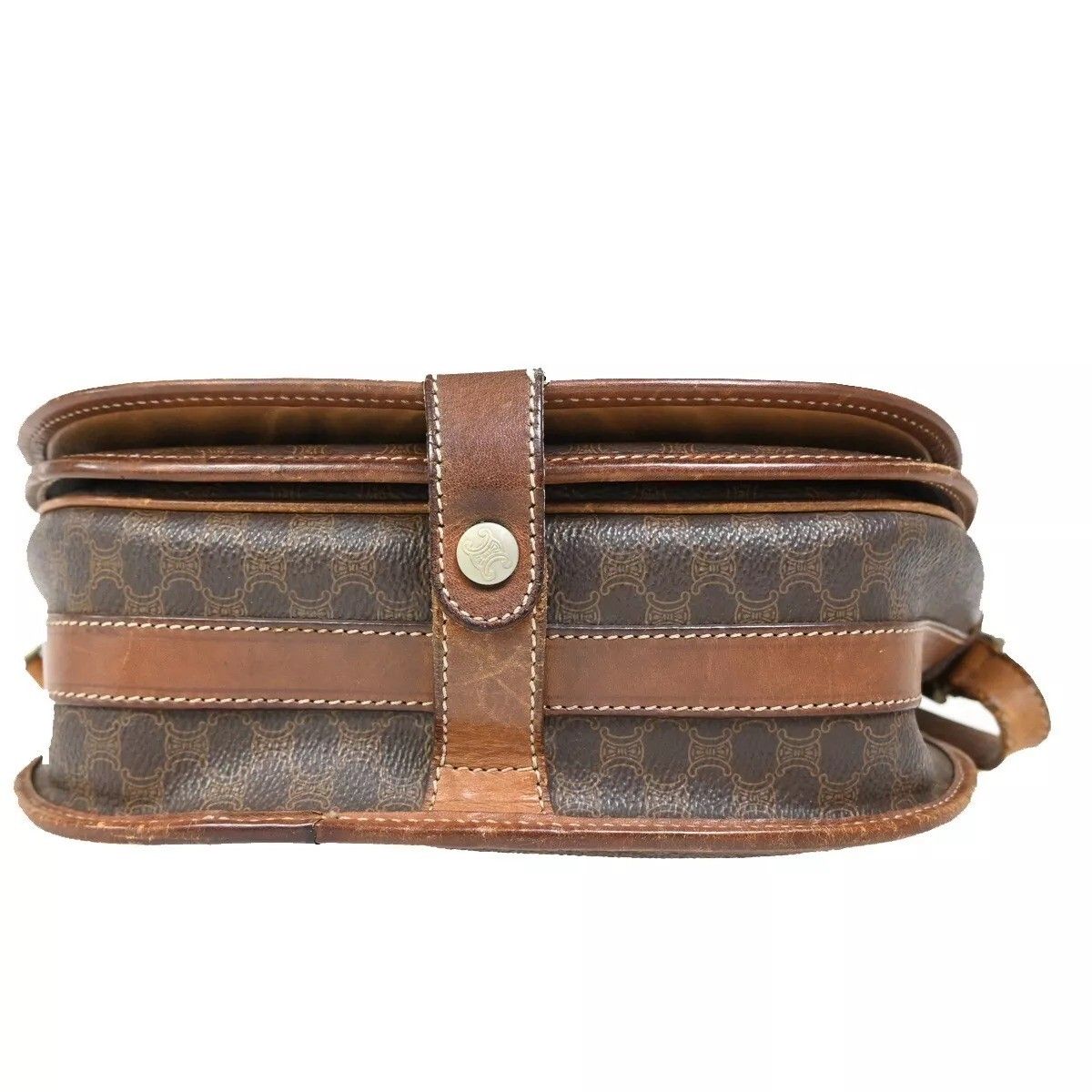 Celine Vintage Shoulder Bag Macadam Pattern Brown Leather — view 5