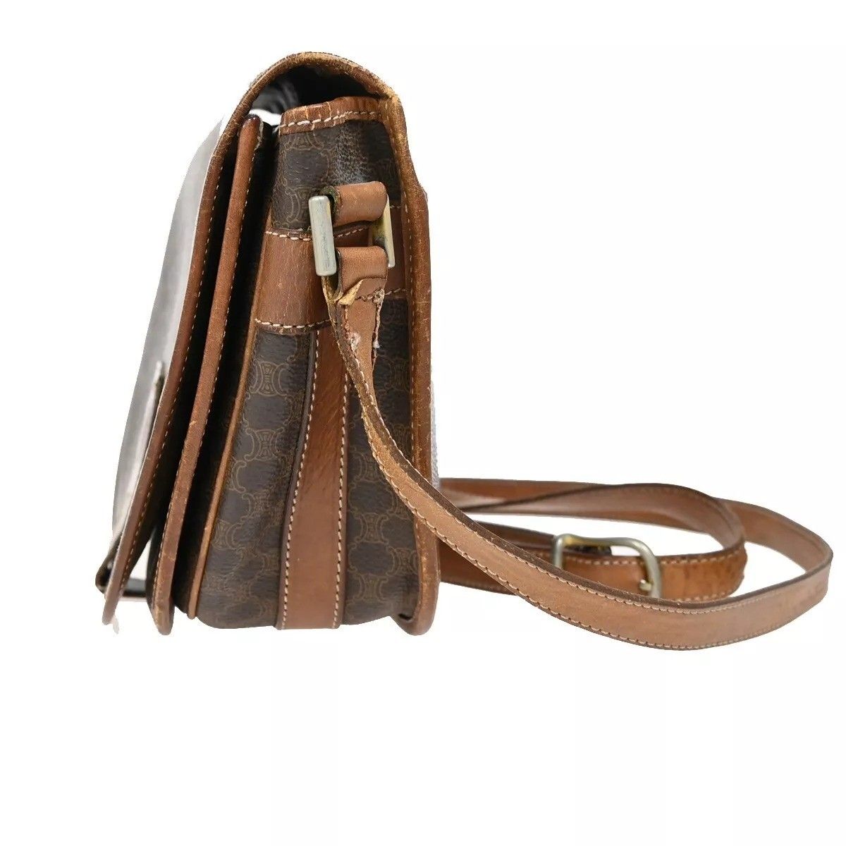 Celine Vintage Shoulder Bag Macadam Pattern Brown Leather — view 2