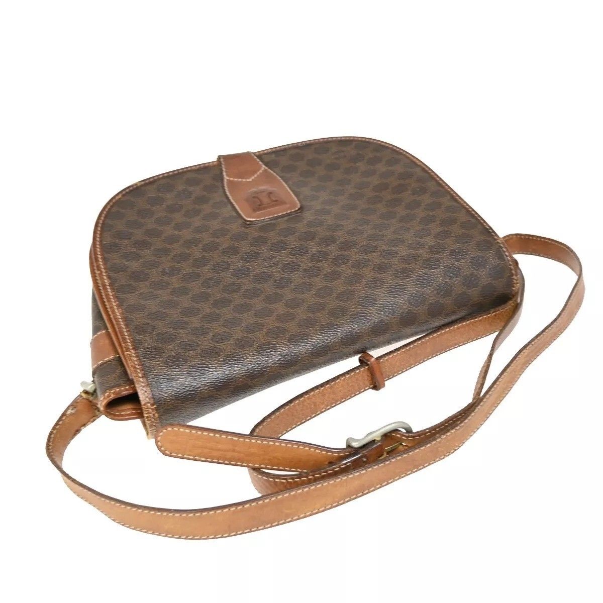 Celine Vintage Shoulder Bag Macadam Pattern Brown Leather — view 4