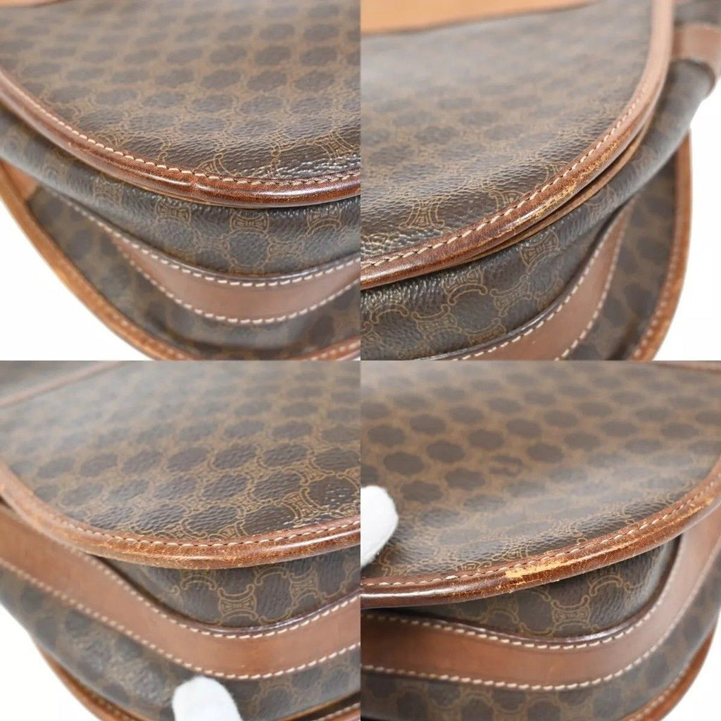 Celine Vintage Shoulder Bag Macadam Pattern Brown Leather — view 6