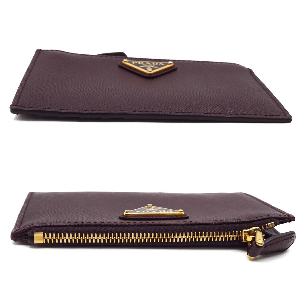 Prada Saffiano Triangle Card Case Coin Leather Bordeaux Burgundy Gold — view 3