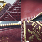 Prada Saffiano Triangle Card Case Coin Leather Bordeaux Burgundy Gold — view 7