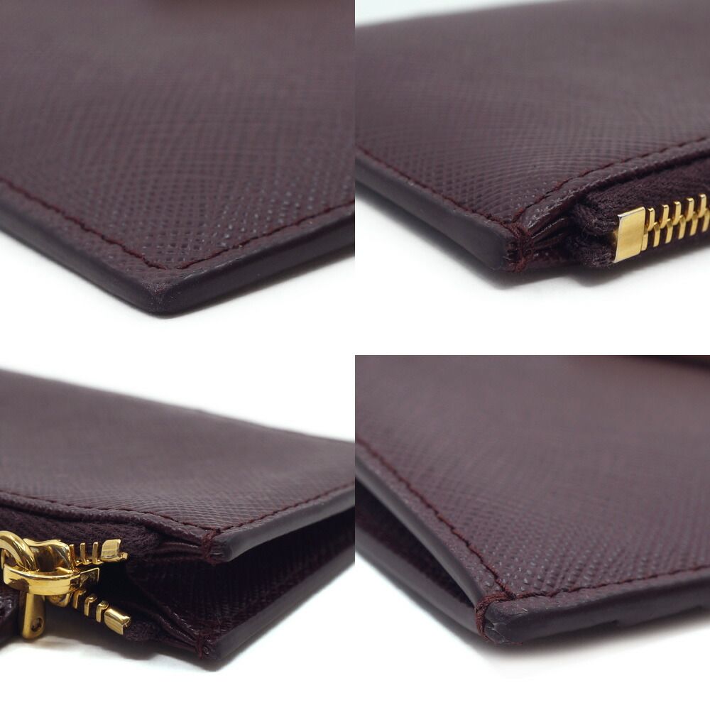 Prada Saffiano Triangle Card Case Coin Leather Bordeaux Burgundy Gold — view 4