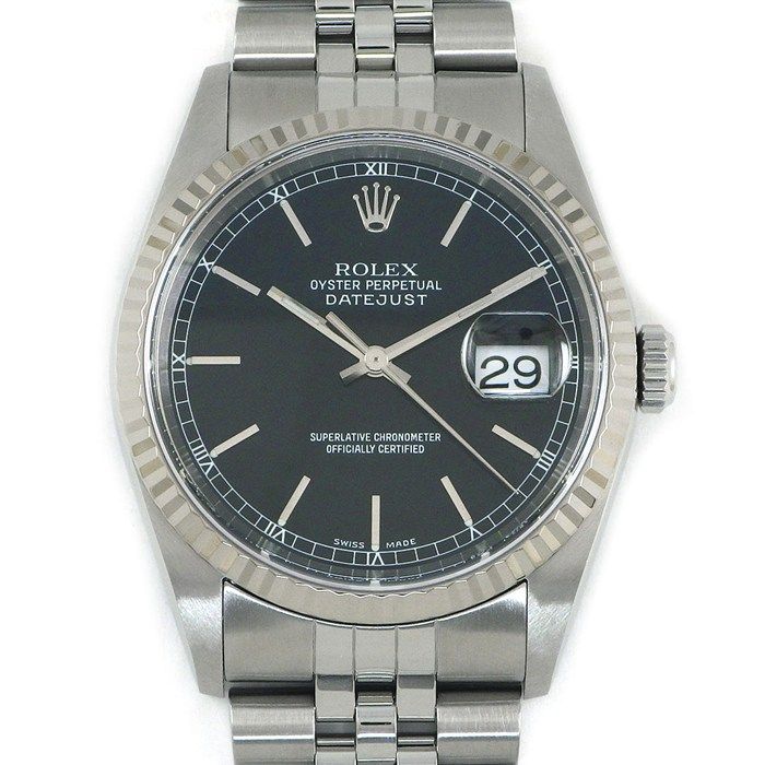 Rolex Watch Datejust P Number Black Dial Date 18k White Gold SS Automatic