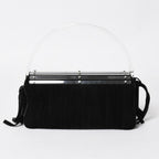 Saint Laurent Rive Gauche Suede Clutch Handbag Black Silver Flap — view 2