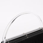 Saint Laurent Rive Gauche Suede Clutch Handbag Black Silver Flap — view 6