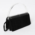 Saint Laurent Rive Gauche Suede Clutch Handbag Black Silver Flap — view 3