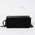 Saint Laurent Rive Gauche Suede Clutch Handbag Black Silver Flap