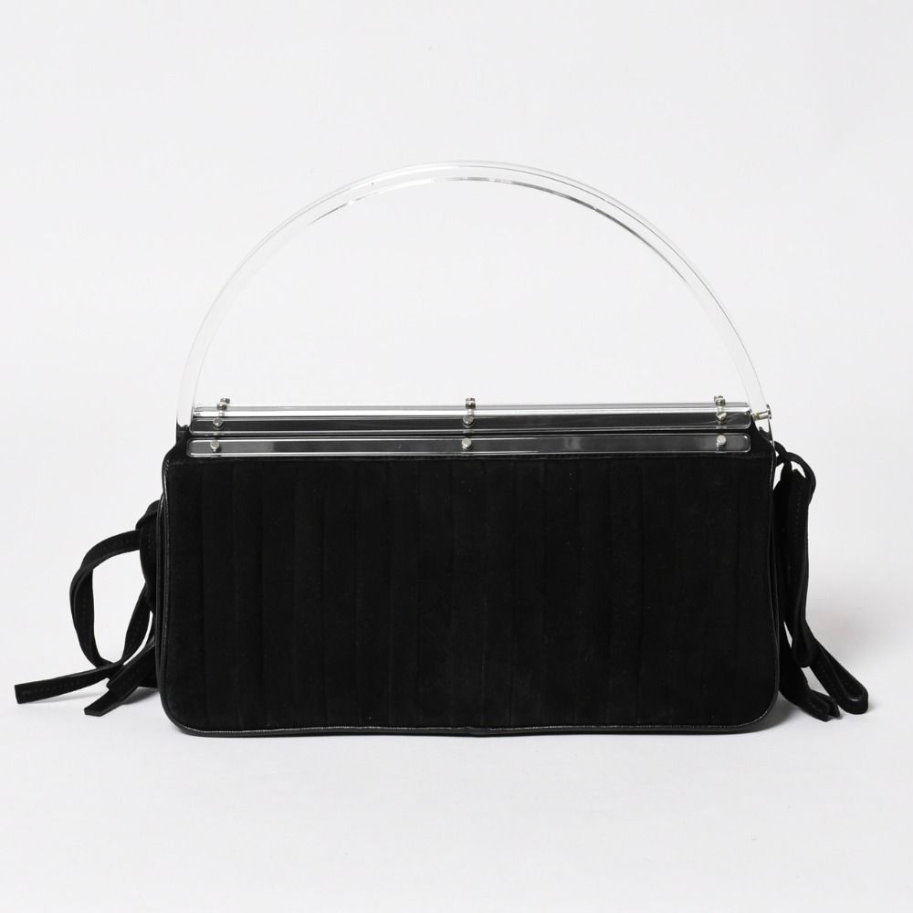 Saint Laurent Rive Gauche Suede Clutch Handbag Black Silver Flap