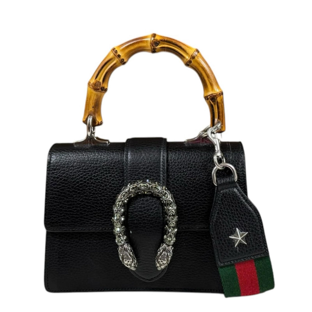 Gucci Bambu Mini Top Handle Duonysus Shoulder Bag Leather Black