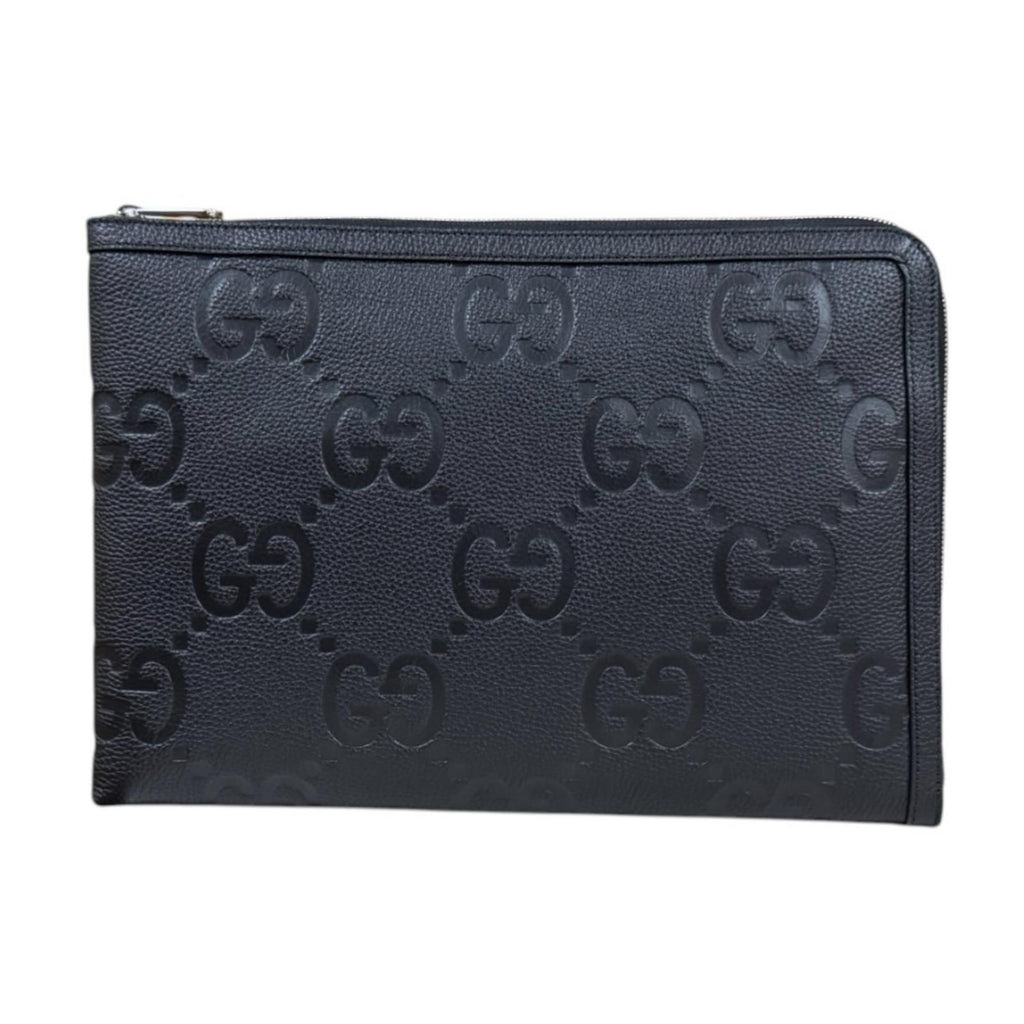 Gucci Travel Document Case Jumbo GG Clutch Leather Black