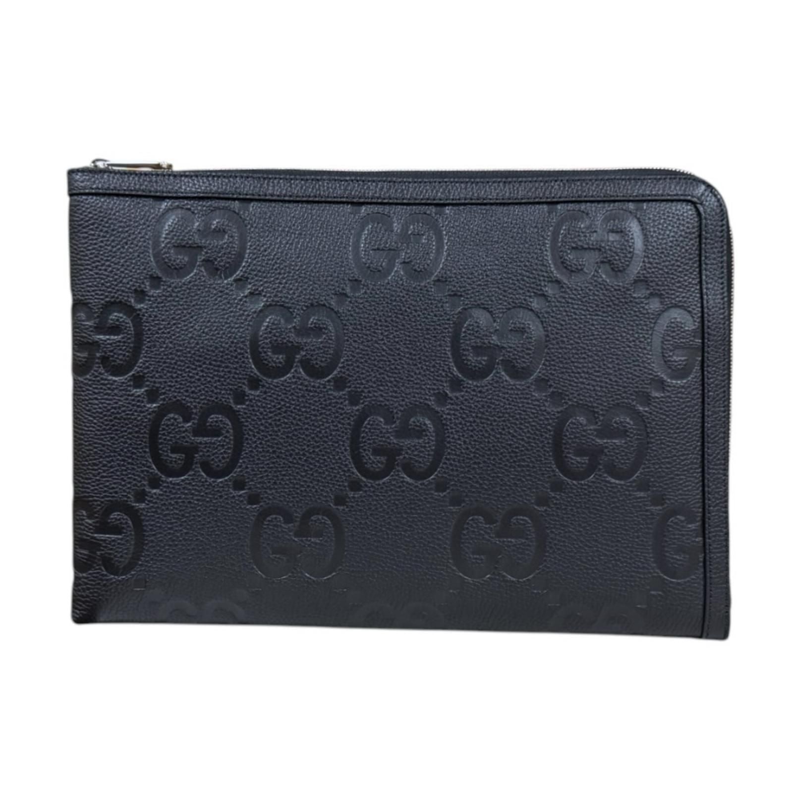 Gucci Travel Document Case Jumbo GG Clutch Leather Black