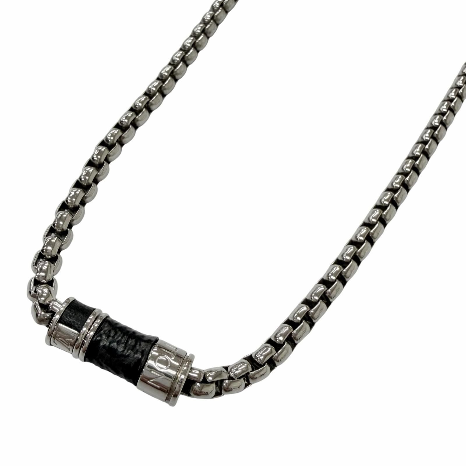 Louis Vuitton Partial Monogram Eclipse Collier Chain Necklace Silver