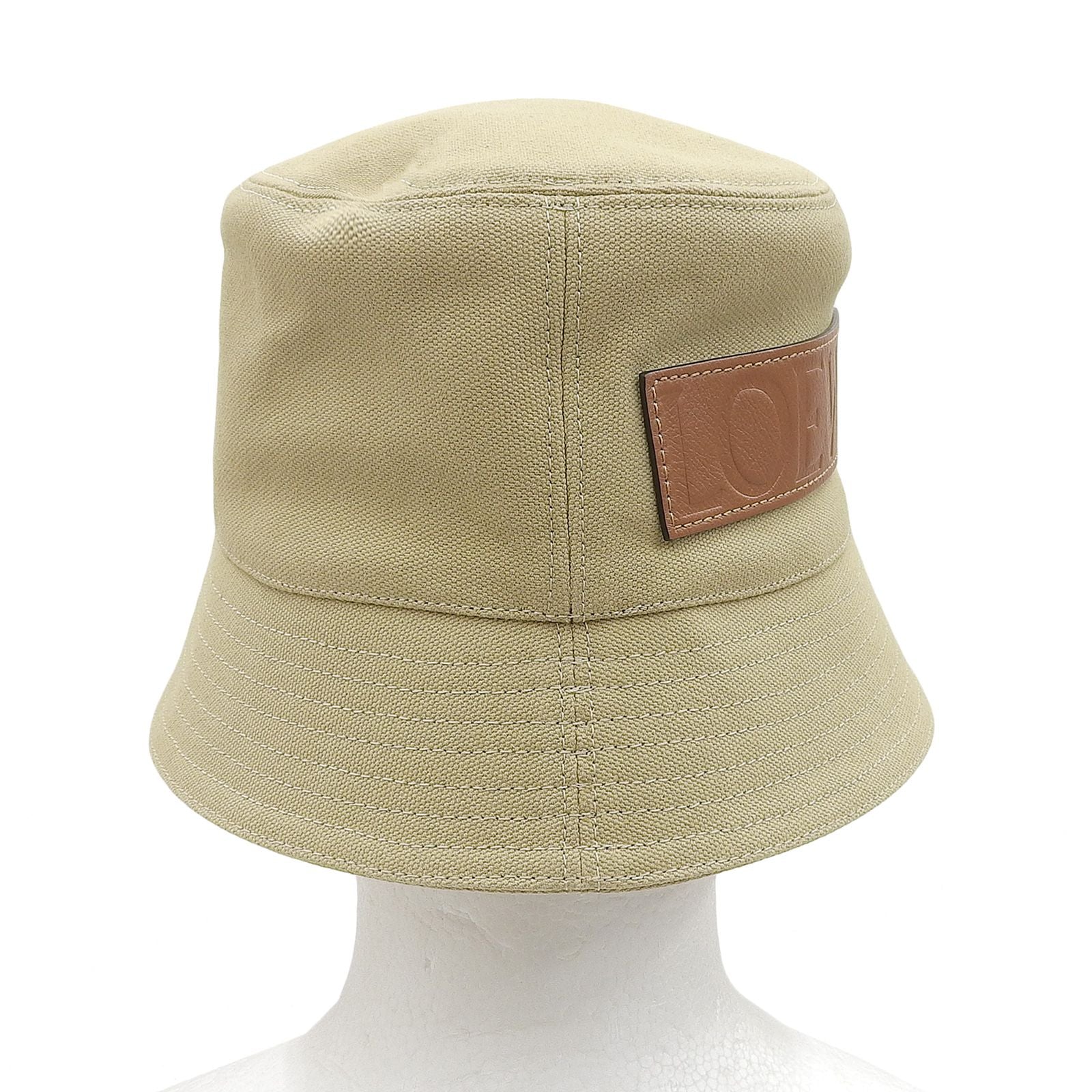 Loewe Cotton with Leather Logo Patch Bucket Hat Beige 57 — view 3