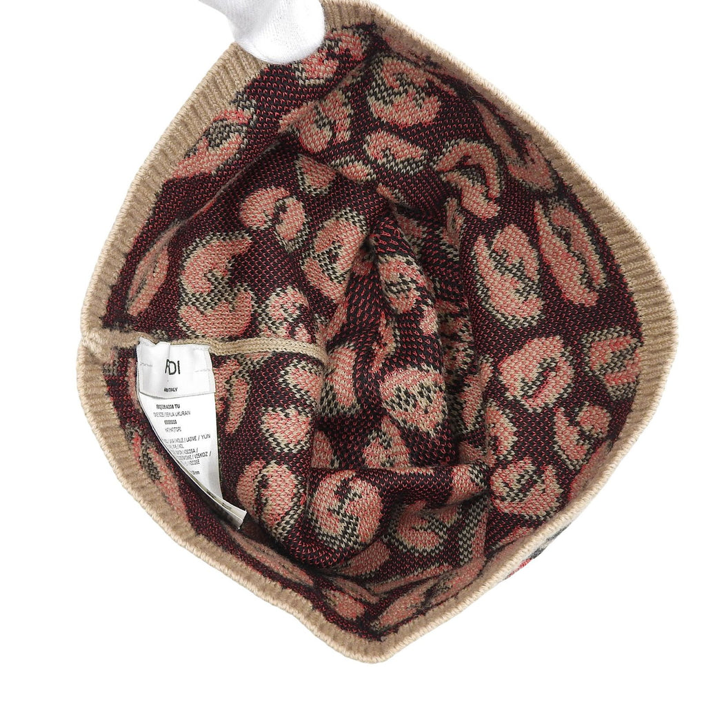 Fendi Wool FF Logo Leopard Print Knit Beanie Beige Black Red — view 4